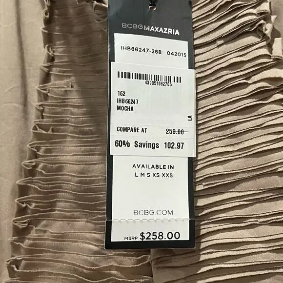 NEW BCBGMaxAzria‎ Pleated Front Panel Dress in Mocha Size Large - Picture 7 of 11